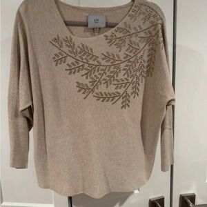 Liv Milano Beige Sweater with Gold Leaf Design